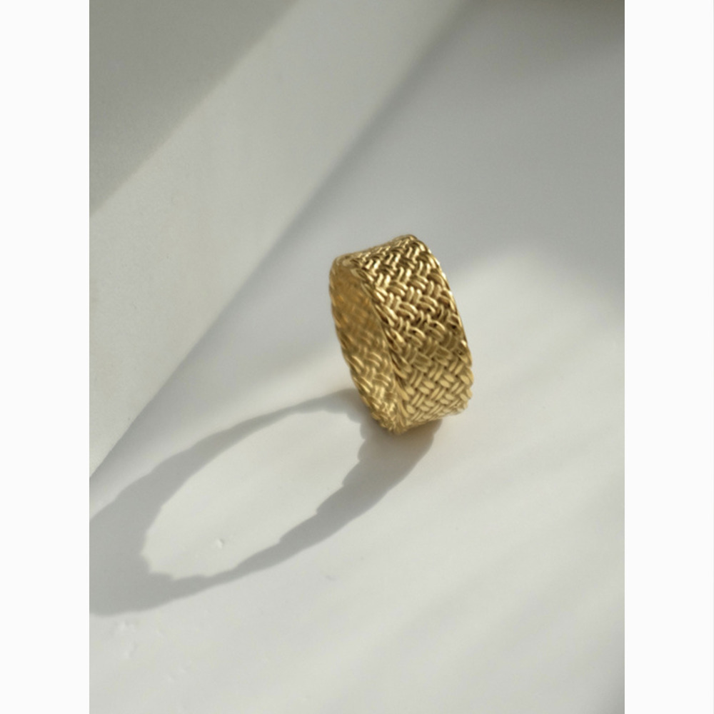 18K Gold | Waterproof Braid Weave Wide Matte Vintage Women's Ring